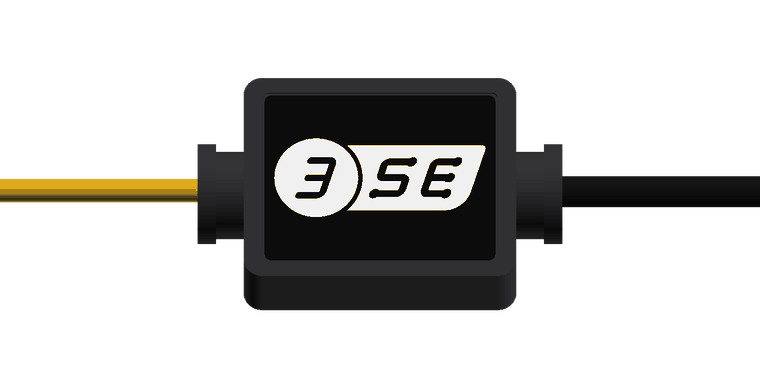 EG12 EGT amplifier: the larger black module with the Third Shift Electronics mark. A yellow thermocouple cable leaves one end, a black output cable the other.
